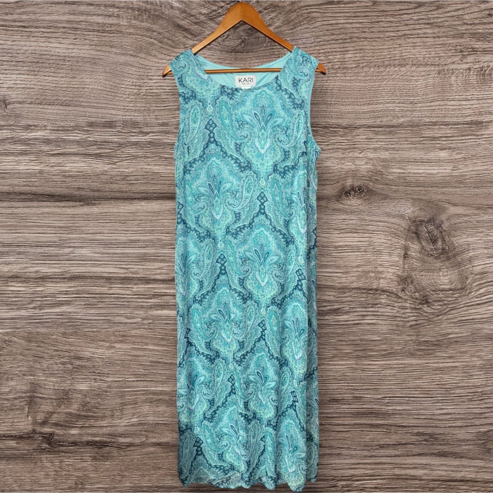 Kari New York Teal Paisley Print Sleeveless Maxi Dress